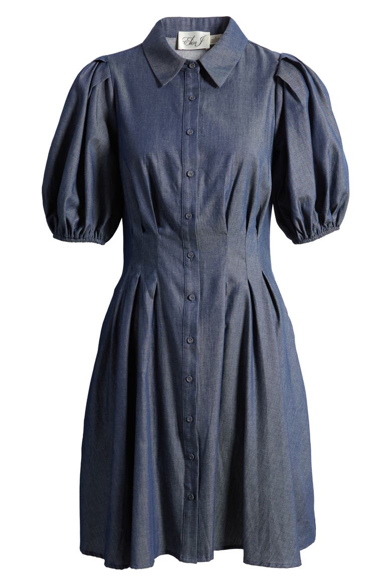 Puff Sleeve Shirtdress, Alternate, color, DENIM