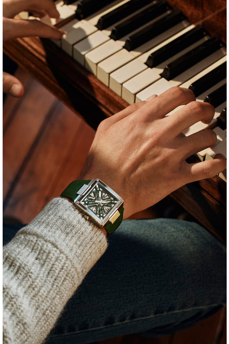 Marc Anthony Series X Automatic Leather Watch, Alternate, color, GREEN
