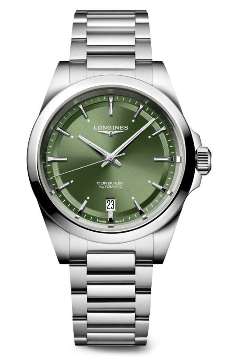 Conquest Automatic Bracelet Watch, 38mm, Main, color, GREEN