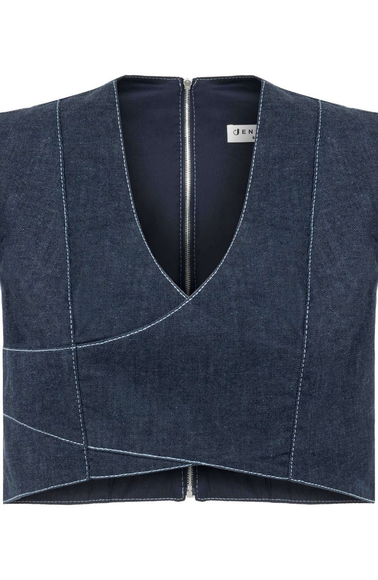 Jendue US Vonk Crop Denim Top - Stylish Women's Jean Vest, Alternate, color, Deep Blue