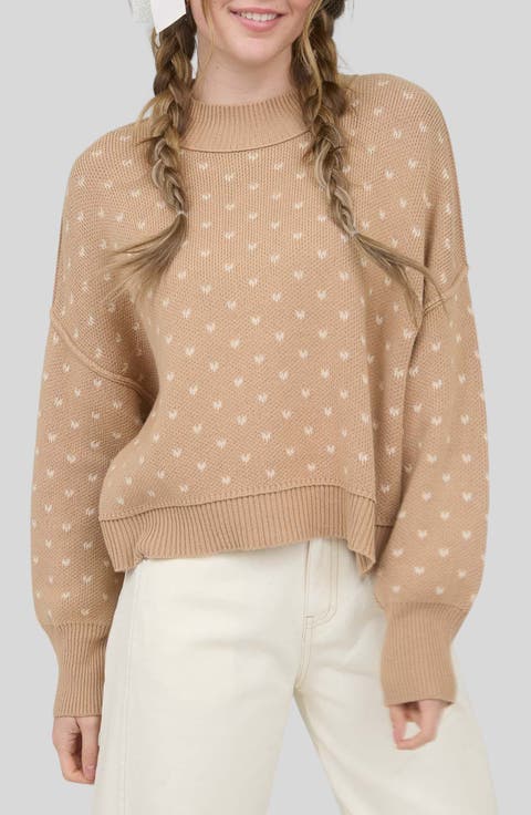 Mock Neck Heart Knit Sweater