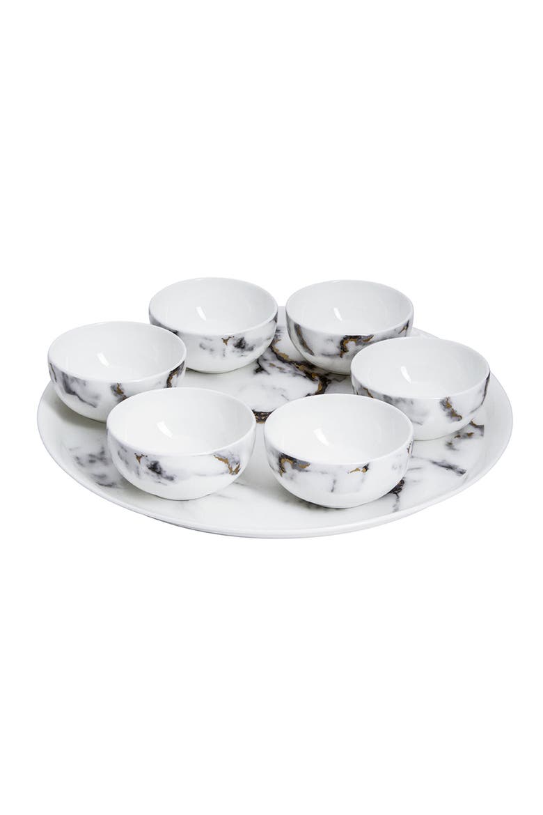 Marble Venice Fog Seder Plate / Appetizer Set, Main, color, White