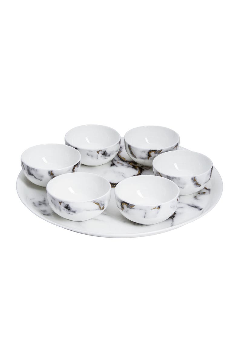 Prouna Marble Venice Fog Seder Plate / Appetizer Set, Main, color, White