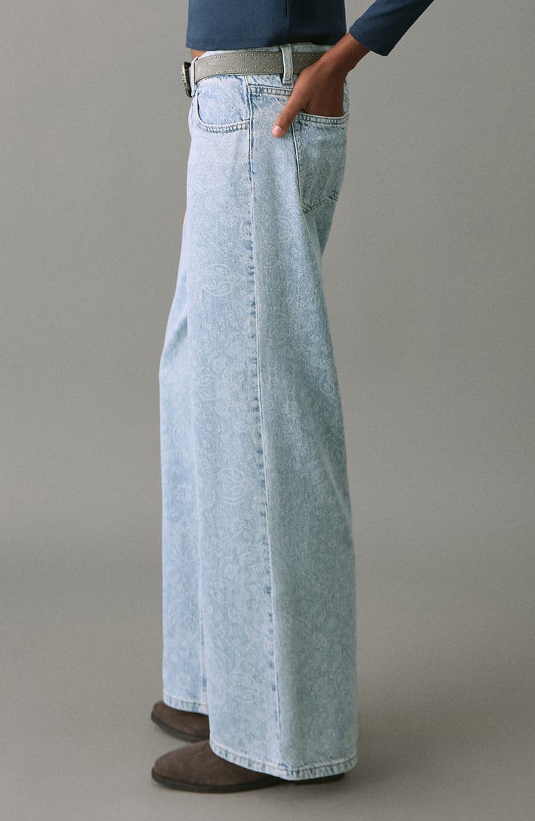 MANGO TEEN Paisley High Waist Wide Leg Jeans, Alternate, color, Light Blue