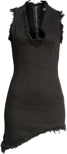 FERRAGAMO Frayed Hem Asymmetric Denim Minidress | Nordstrom