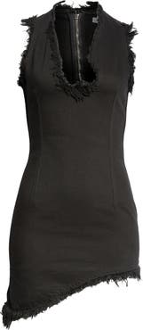 FERRAGAMO Frayed Hem Asymmetric Denim Minidress