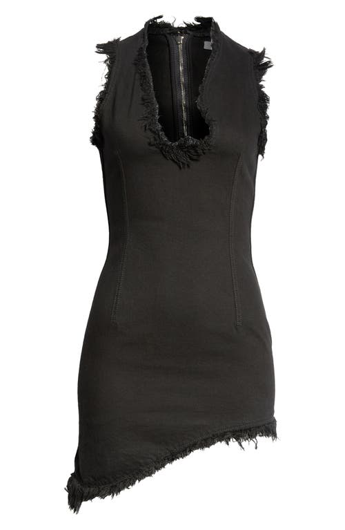 Ferragamo Raw-edge Sleeveless Denim Mini Curve Dress In Nero