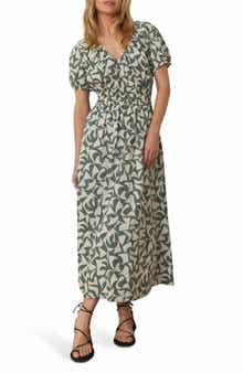 Marine Layer Emery Geo Print Smocked Waist Pima Cotton Dress