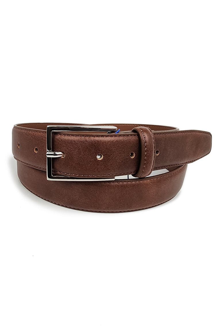 Double Stitch Leather Belt, Main, color, DARK TAN