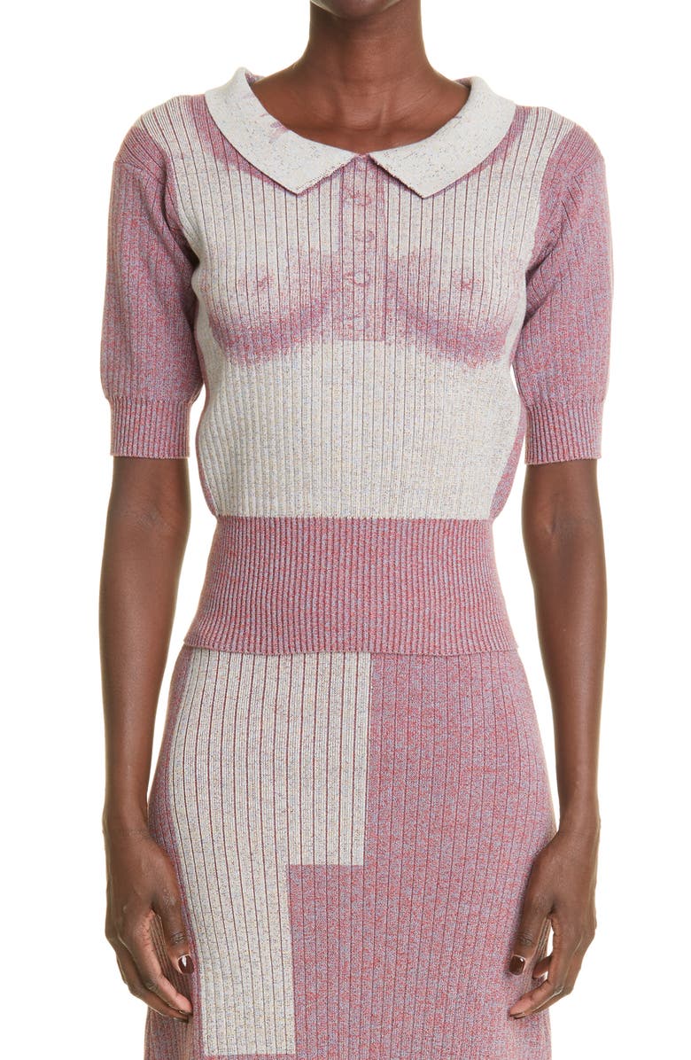 Puppets and Puppets Bleach Out Rib Trompe l'Oeil Polo, Main, color,