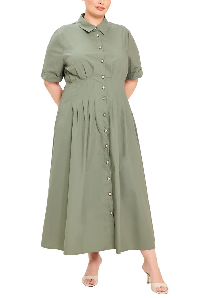 Button Down Midi Dress, Alternate, color, OLIVE