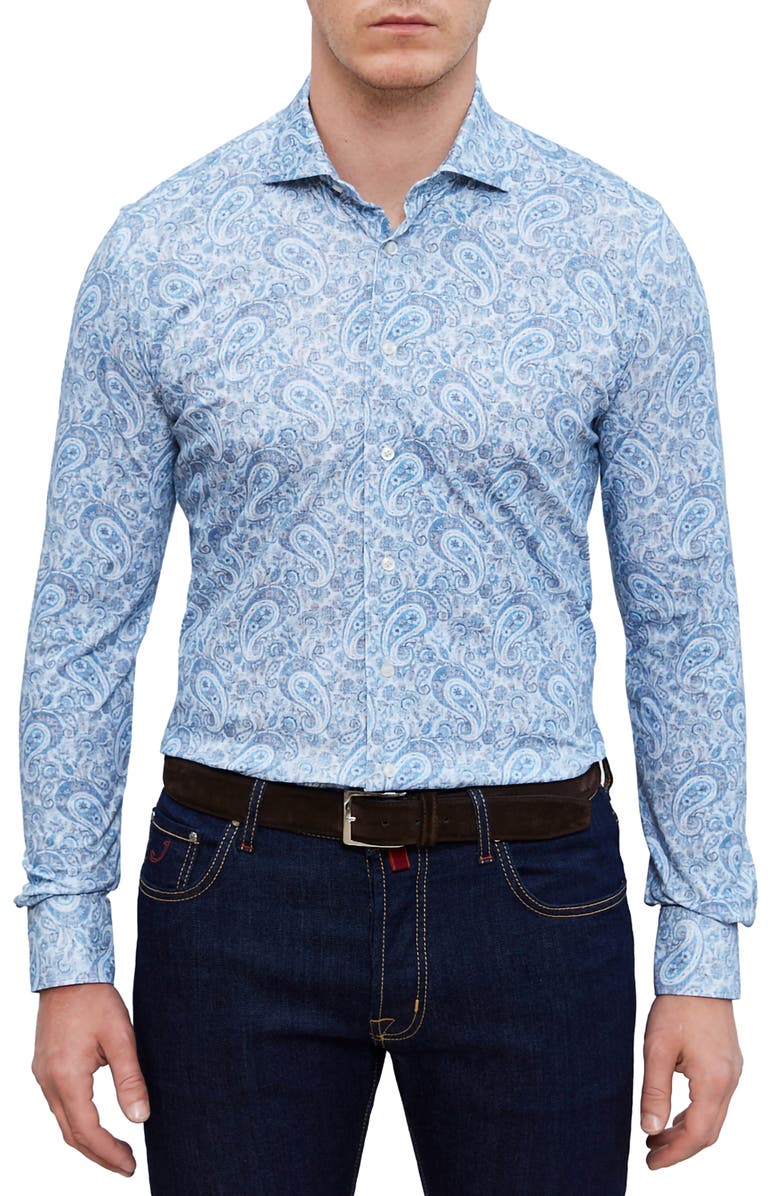 Emanuel Berg 4Flex Modern Fit Print Knit Button-Up Shirt, Main, color, 
