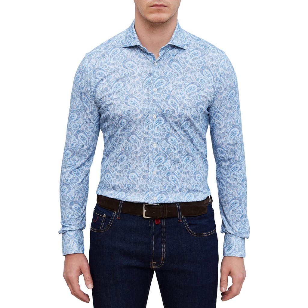 Emanuel Berg 4flex Modern Fit Print Knit Button-up Shirt In Blue