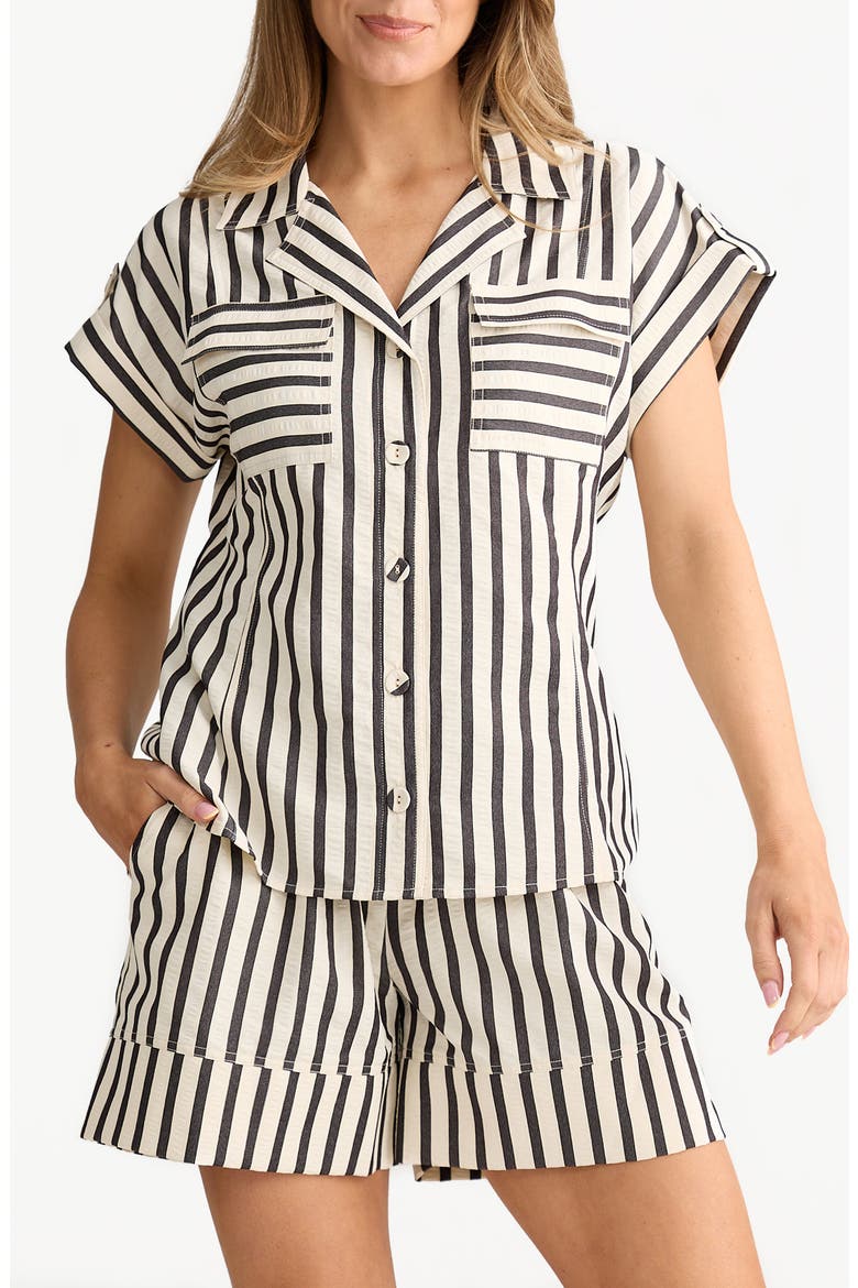 Portia Stripe Button-Up Shirt, Main, color, BLACK STRIPE