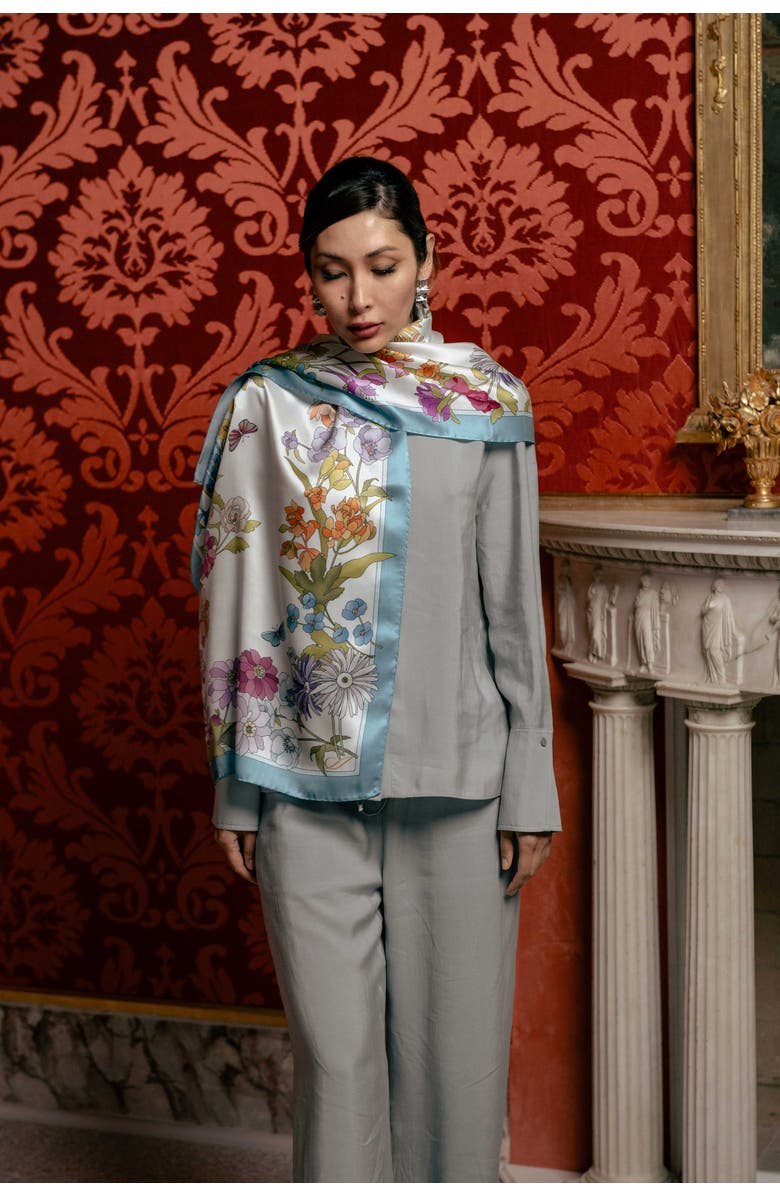 Elizabetta Bouquet - Long Satin Silk Scarf for Women, Alternate, color, Sky Blue