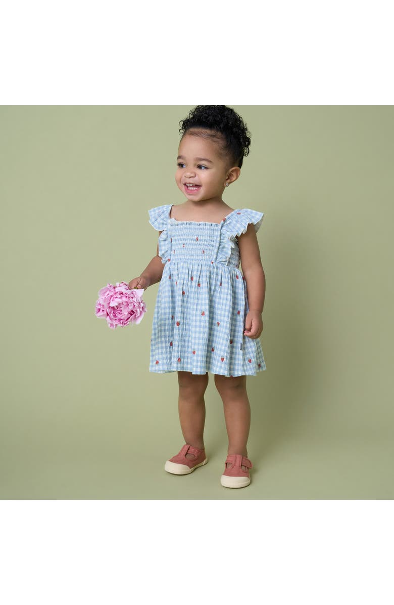 Modern Moments<sup>™</sup> by Gerber Ruffle Sleeve Dress and Diaper Cover Set, Alternate, color, Ivory Strawberry Gingham