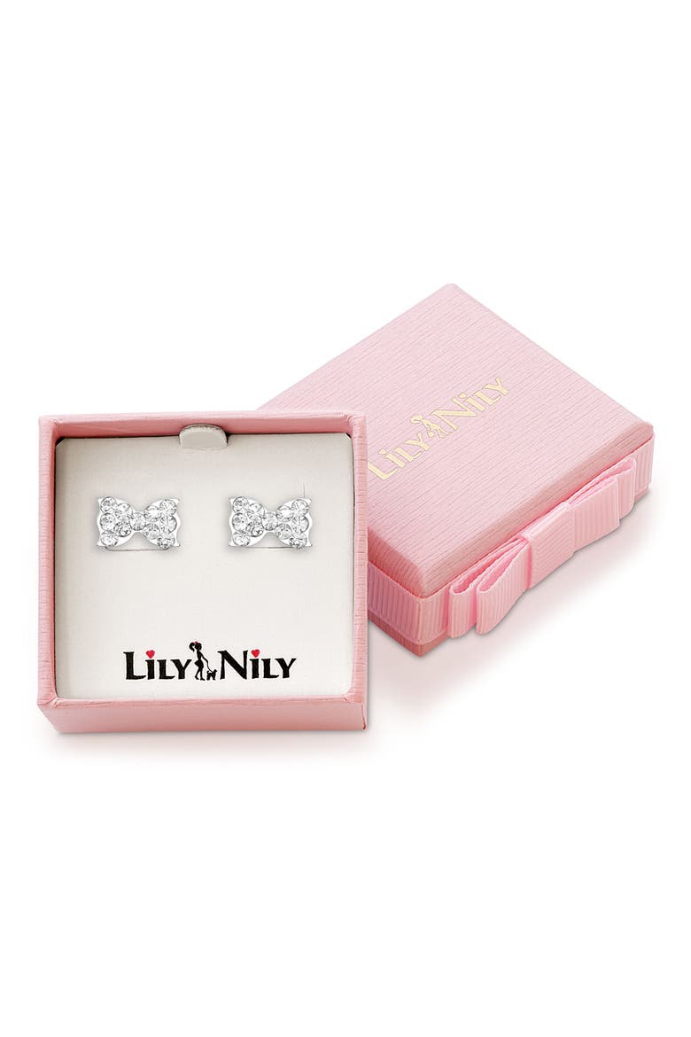 Kids' Crystal Bow Stud Earrings, Alternate, color, WHITE