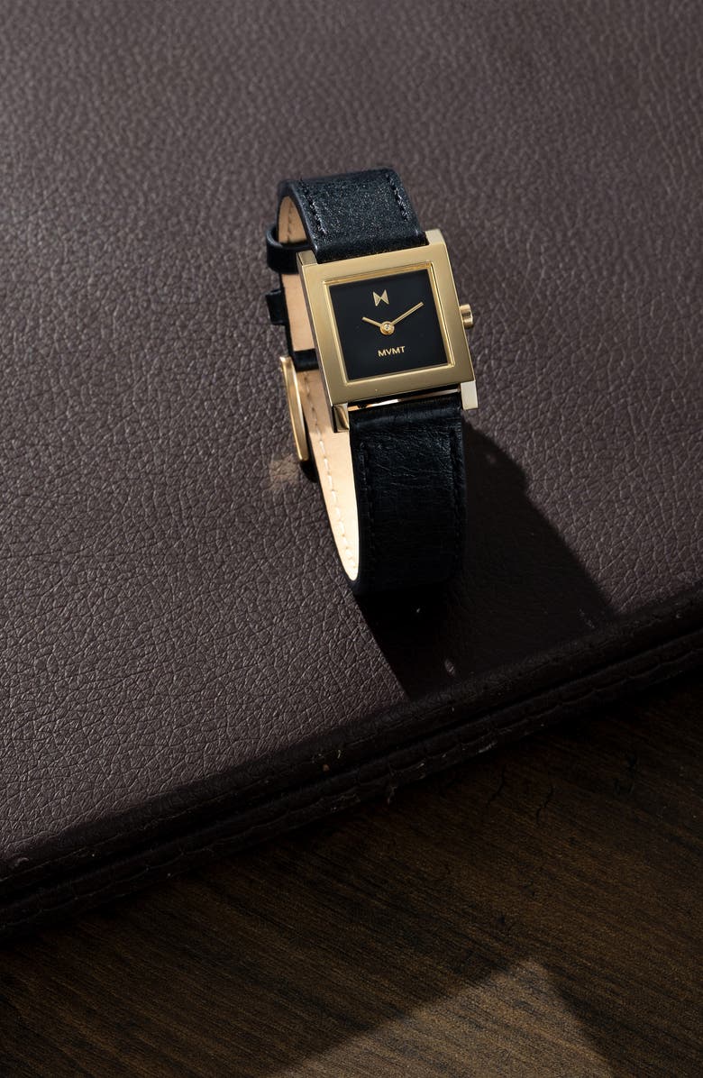 MVMT Marquee Square Leather Strap Watch, 22mm, Alternate, color, Black