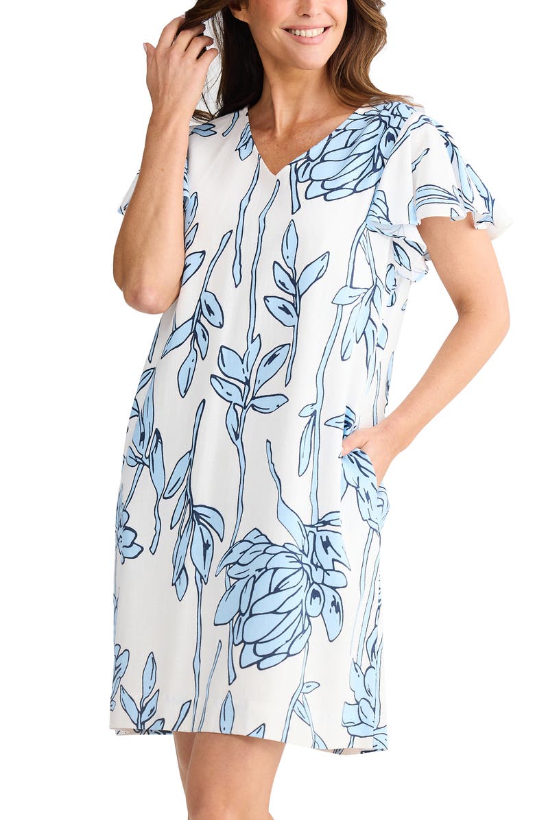Brave+True Jemma Floral Print Flutter Sleeve Shift Dress, Alternate, color, Coastal Bloom