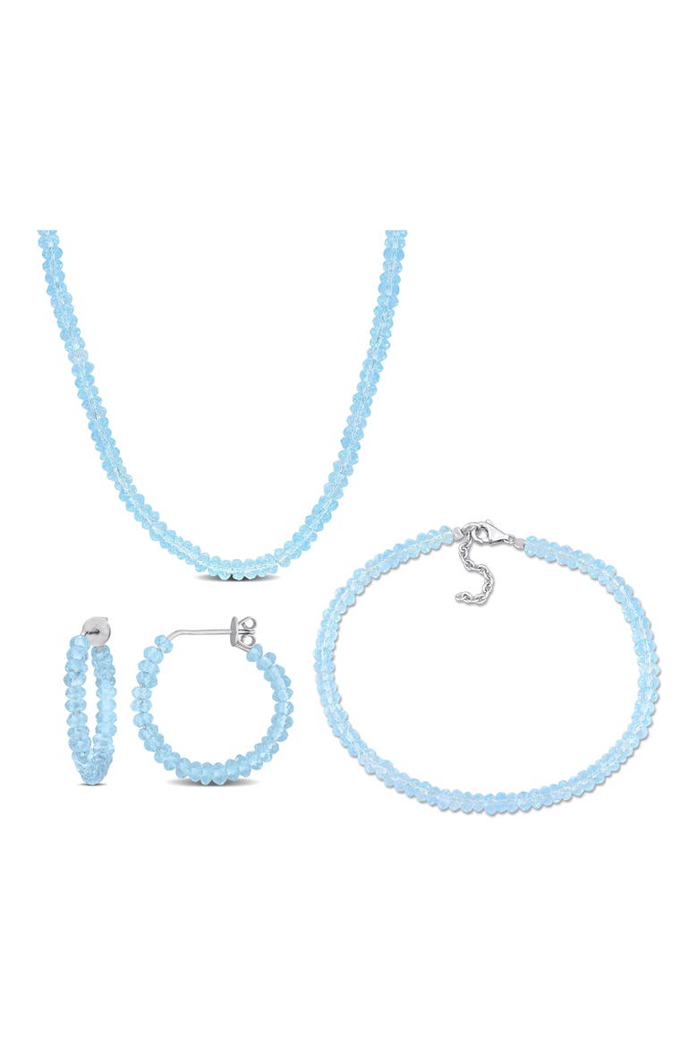 Beaded Blue Topaz Hoop Earrings, Bracelet & Necklace Set, Main, color, BLUE