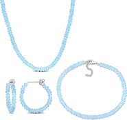 DELMAR Beaded Blue Topaz Hoop Earrings, Bracelet & Necklace Set