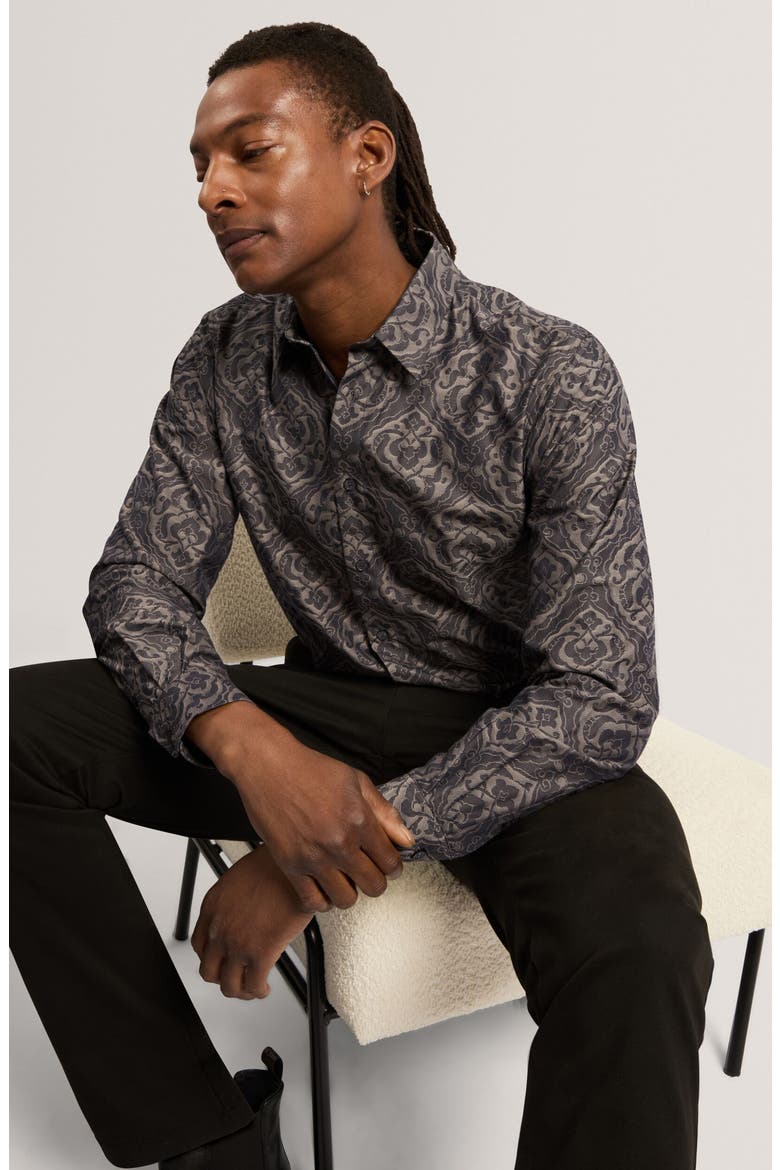 Damzen Jacquard Cotton Button-Up Shirt, Alternate, color, GREY