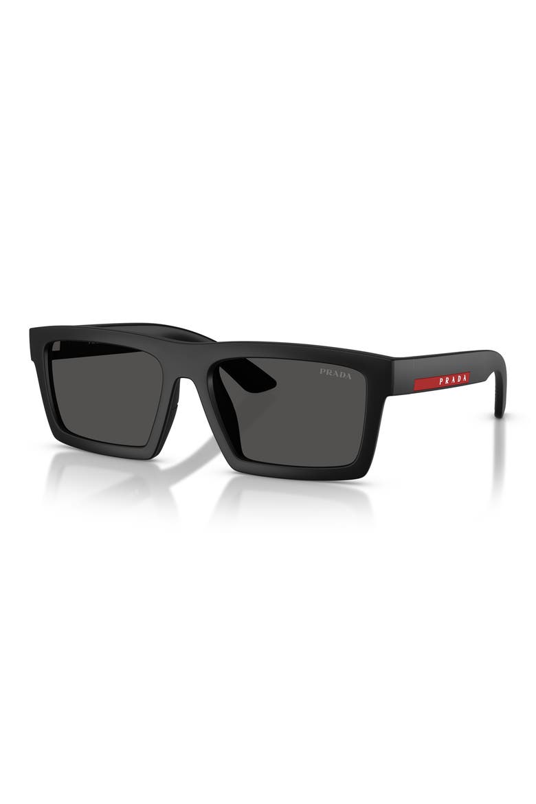 58mm Rectangular Sunglasses, Alternate, color, MATTE BLACK / DARK GREY