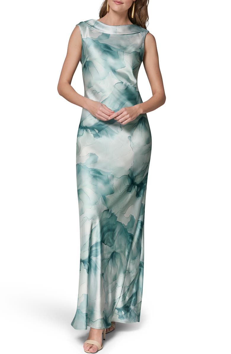 Donna Karan New York Floral Print Satin Gown, Main, color, Watrlily M