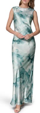 Donna Karan New York Floral Print Satin Gown