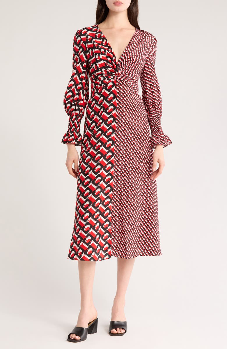 DVF Michelle Mixed Print Long Sleeve Dress, Main, color, 