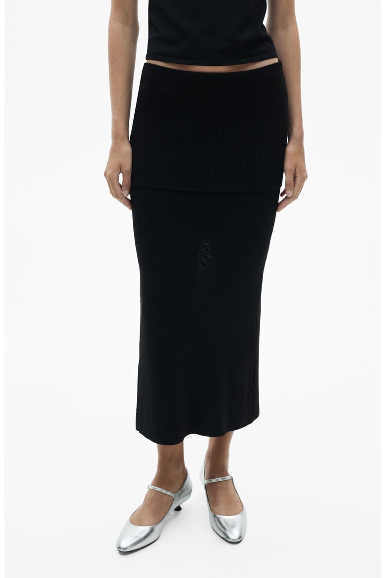 Rib Midi Skirt, Main, color, BLACK