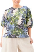 Karen Kane Frond Print Puff Sleeve Button-Up Shirt