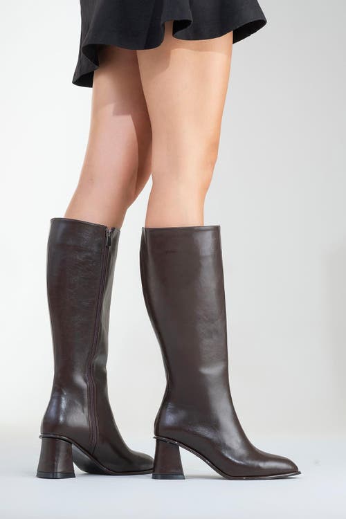Prologue Shoes Paradis Block Heel Knee High Boot In Brown