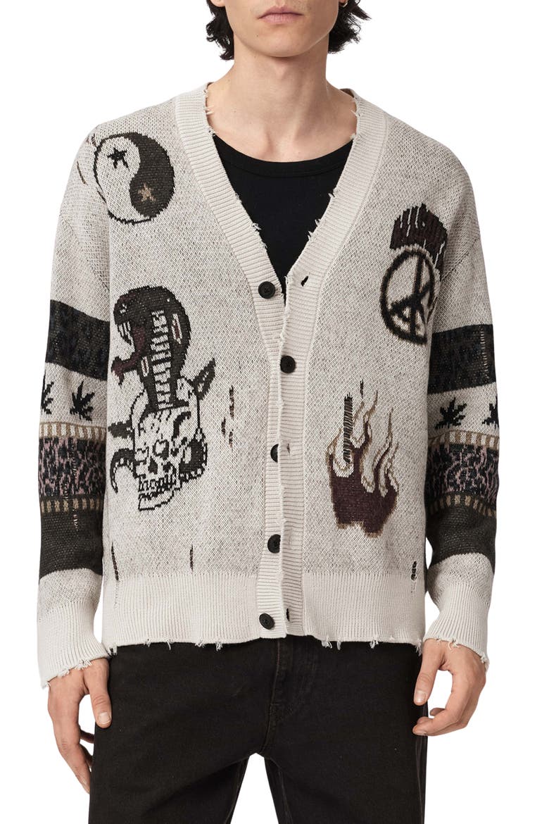 Bram Distressed Cotton Cardigan, Main, color, ECRU WHITE