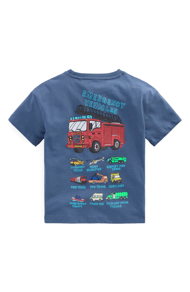 Mini Boden Kids' Rescue Vehicles Cotton Graphic T-Shirt, Alternate, color, Vintage Indigo Truck