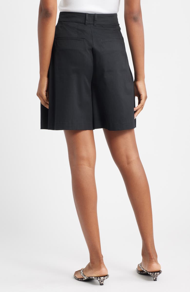 Topshop Pleated High Waist A-Line Twill Shorts, Alternate, color, Black