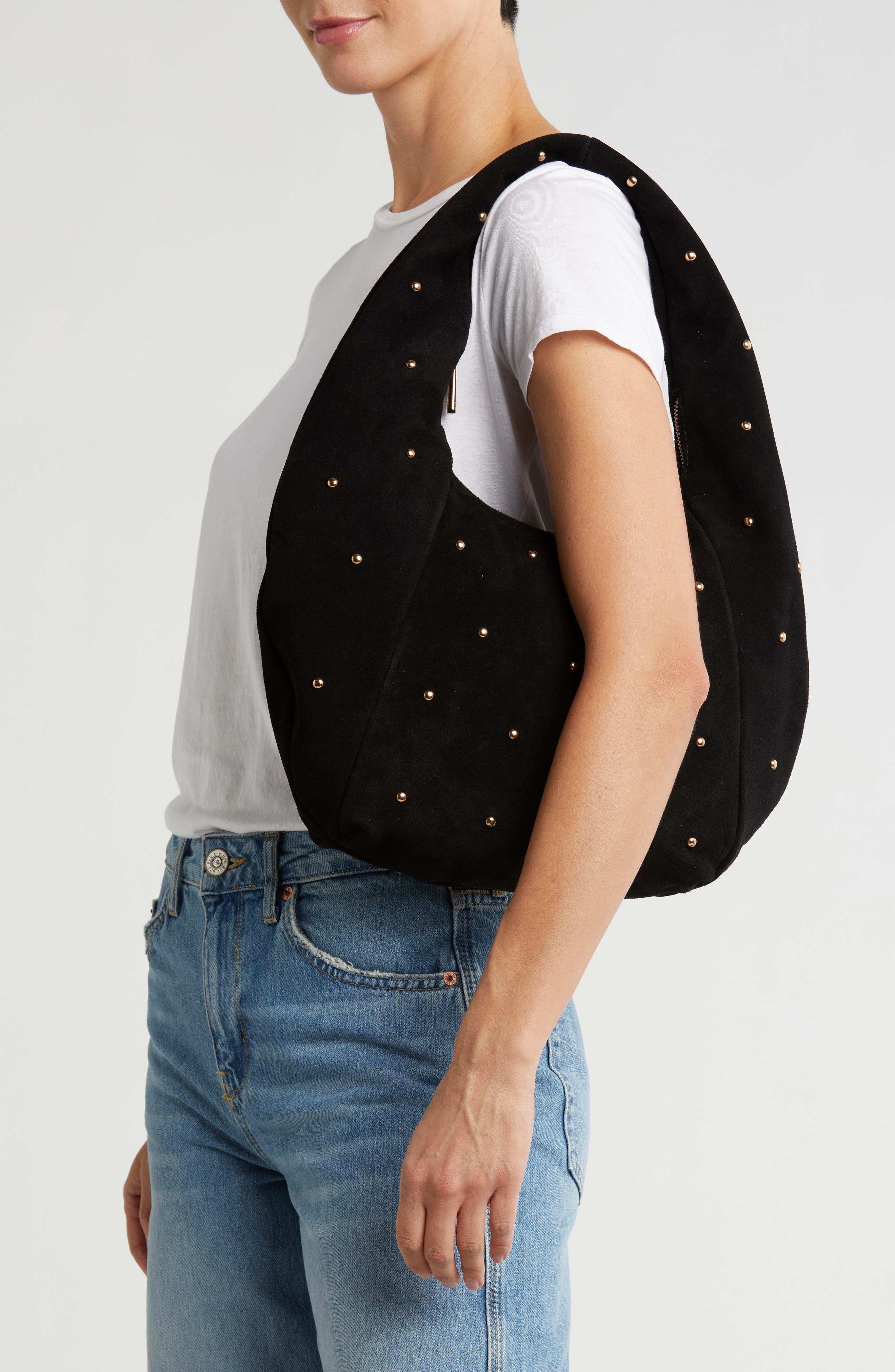 Sam Edelman Bernie Studded Suede Hobo Bag, Alternate, color, 