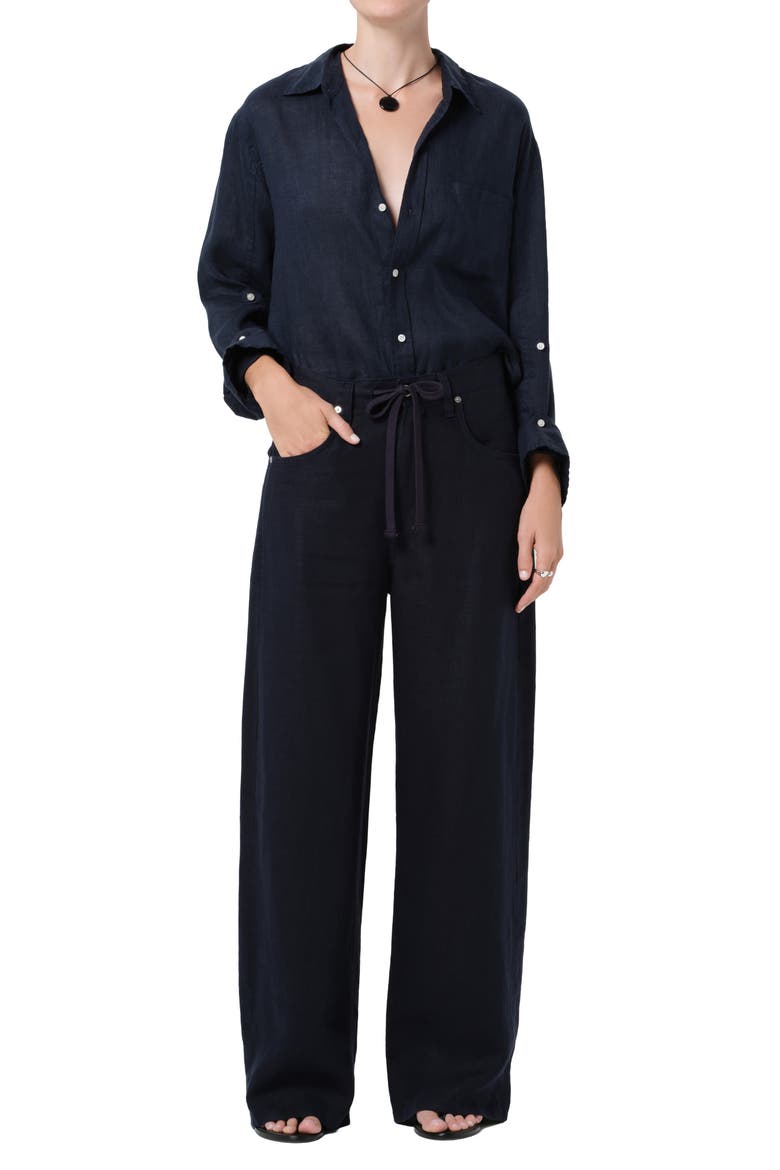 Kayla Button-Up Linen Shirt, Alternate, color, TRUE NAVY
