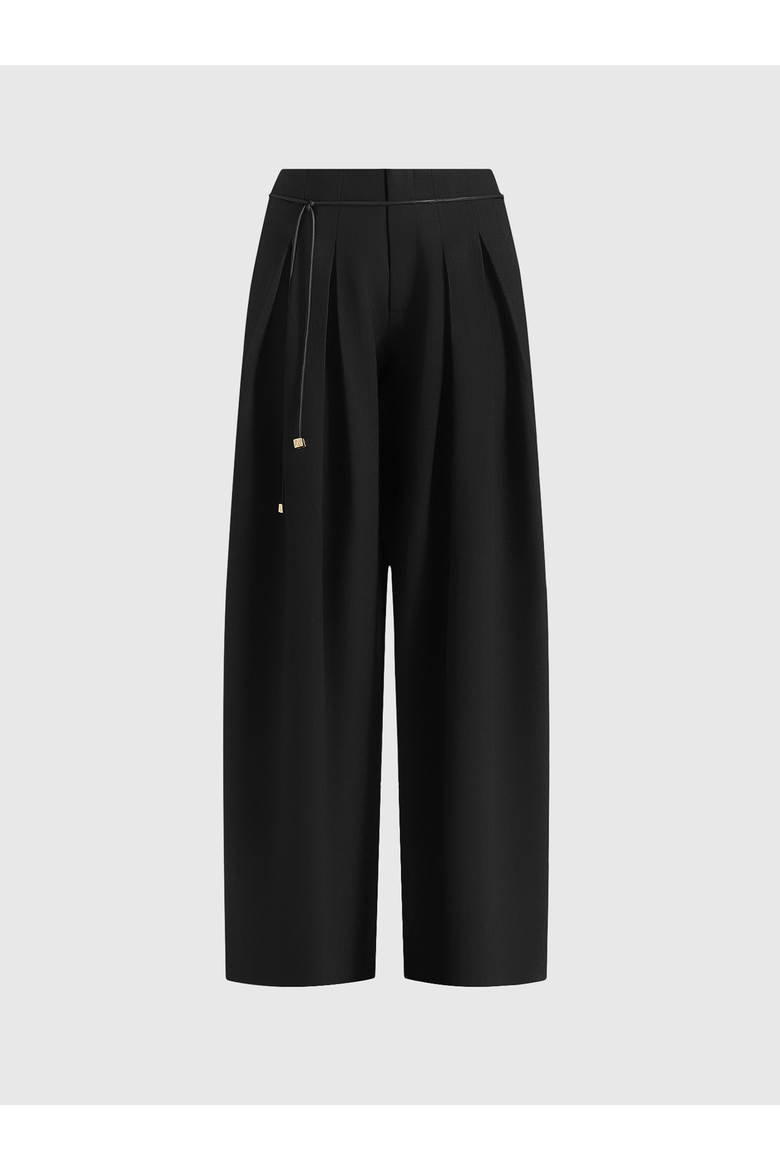 Flora Box Pleat Wide Leg Belted Trousers, Alternate, color, Black