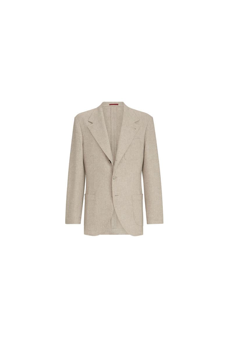 Cashmere Panama deconstructed blazer with patch pockets and metal buttons, Alternate, color, Sand