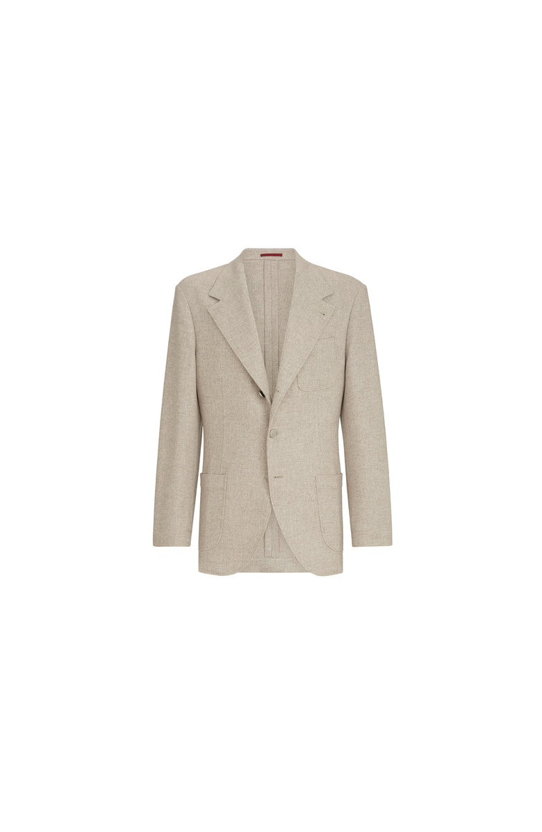 Brunello Cucinelli Cashmere Panama deconstructed blazer with patch pockets and metal buttons, Alternate, color, Sand