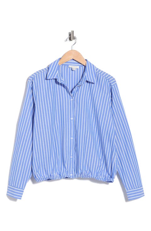 Marin Stripe Cotton Crop Bubble Hem Shirt
