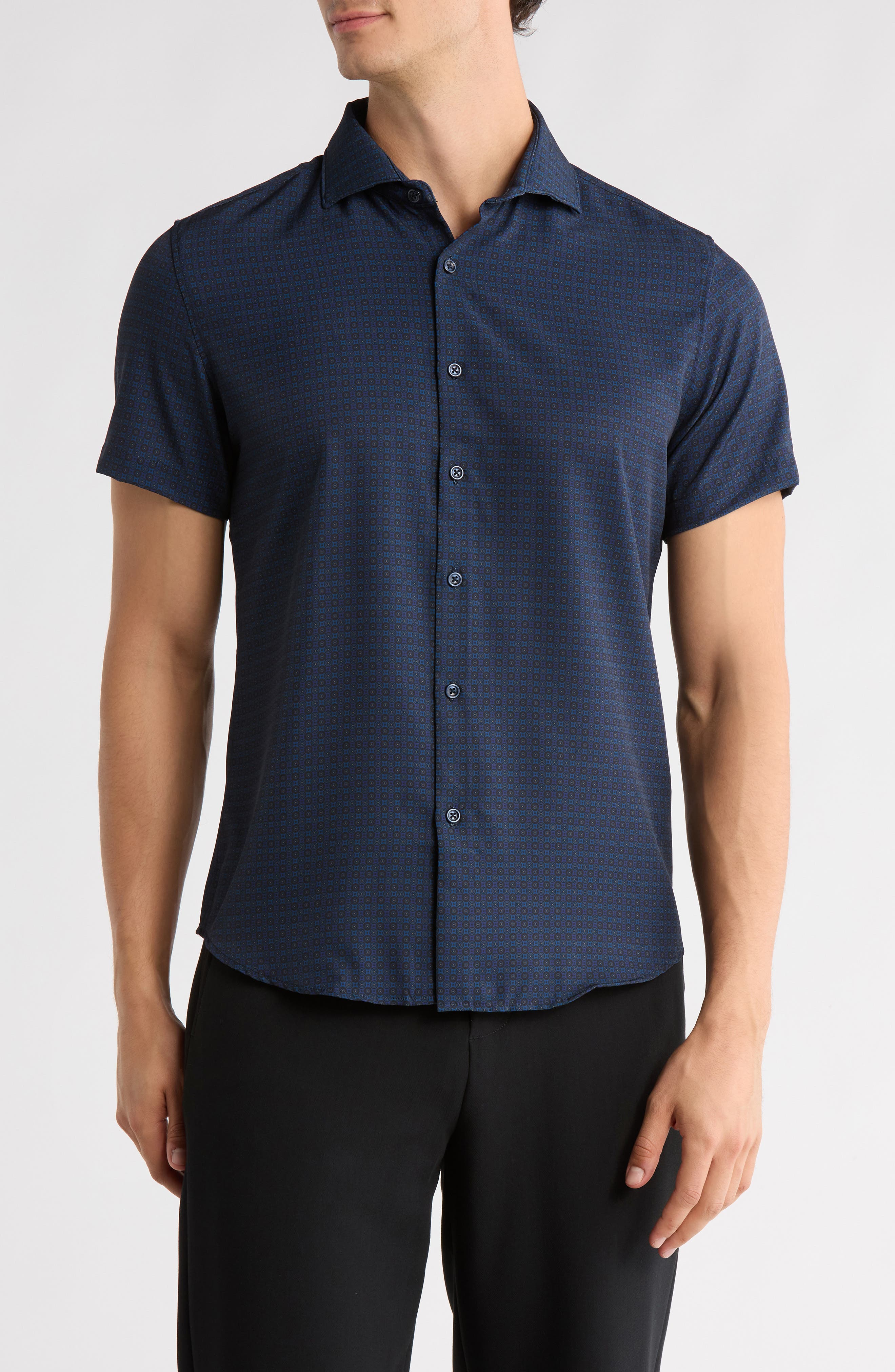 DENIM AND FLOWER Geometric Print Performance Button-Up Shirt