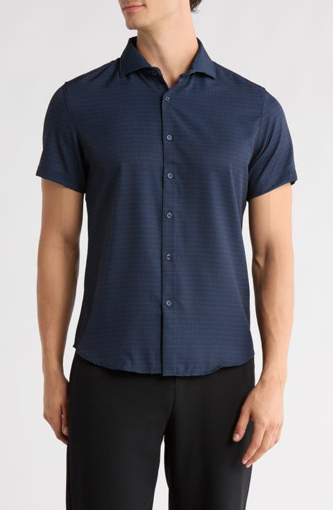 Geometric Print Performance Button-Up Shirt
