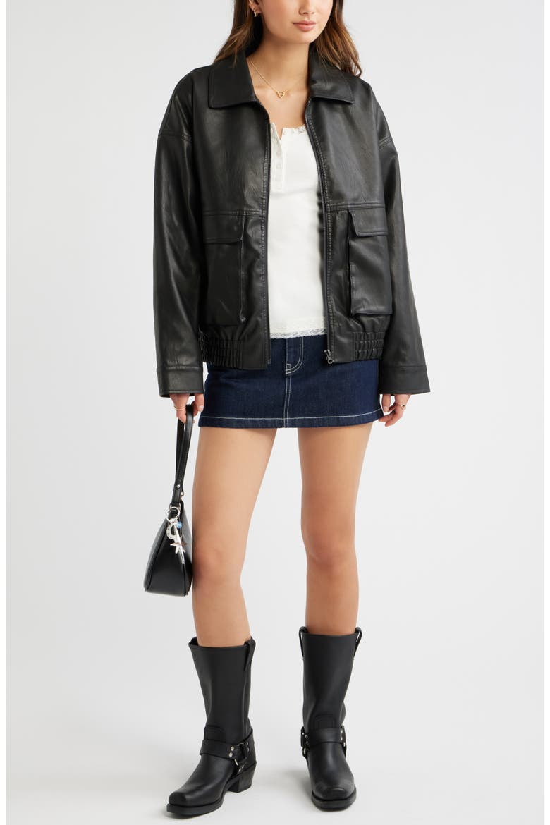 Relaxed Faux Leather Jacket, Alternate, color, BLACK