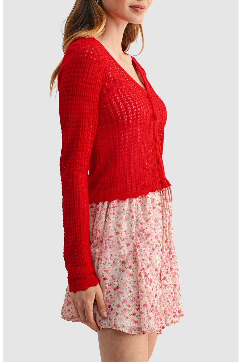 Crop Knit Cardigan, Alternate, color, RED