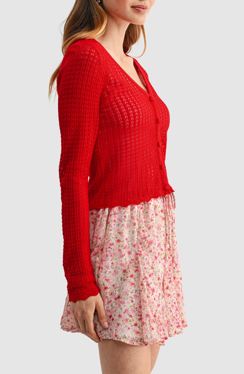All in Favor Crop Knit Cardigan, Alternate, color, Red