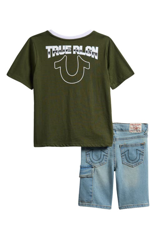 True Religion Kids' Logo Ringer T-shirt & Denim Cargo Shorts