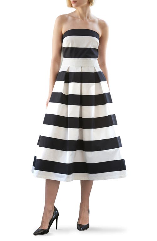 Freemarket Stripe Fit & Flare Midi Dress In White/black