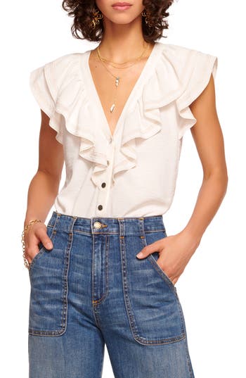 Ramy Brook Lettie Ruffle Button-front Blouse In Ivory